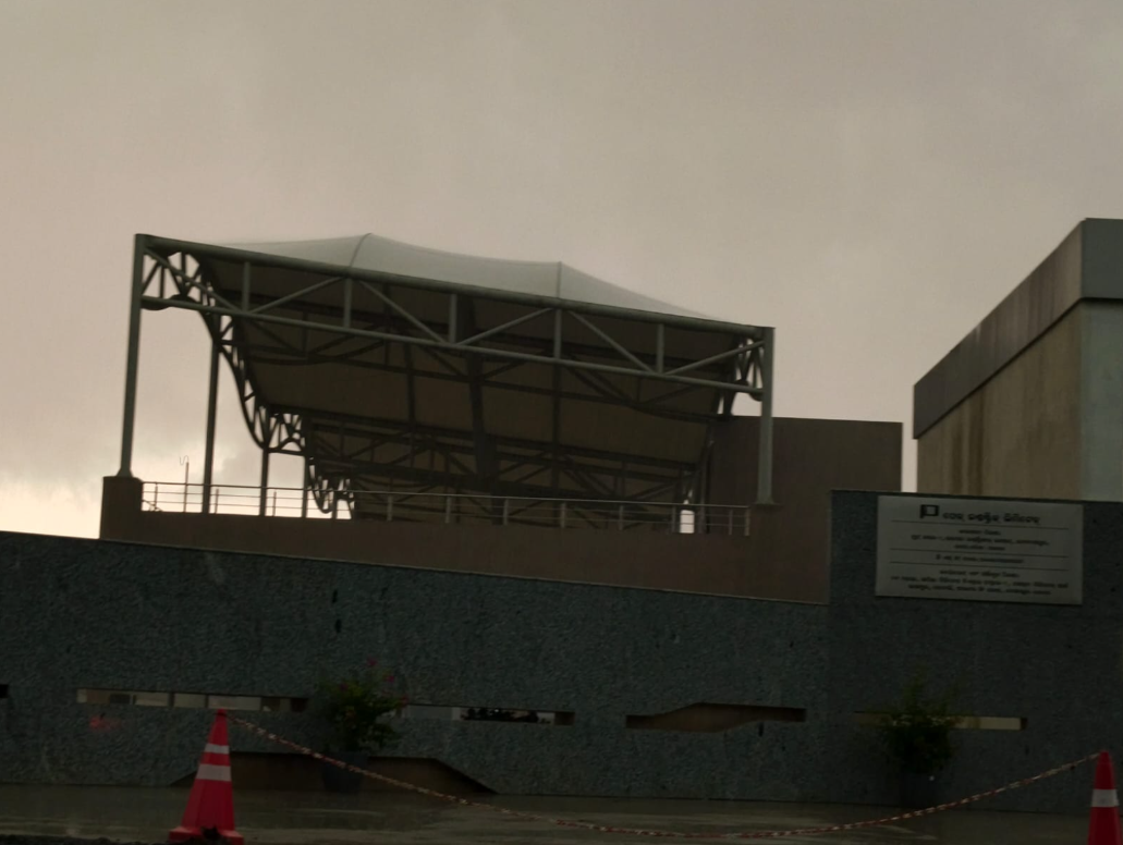 Evening view of wave tensile structure at Jockey India Odisha industrial site