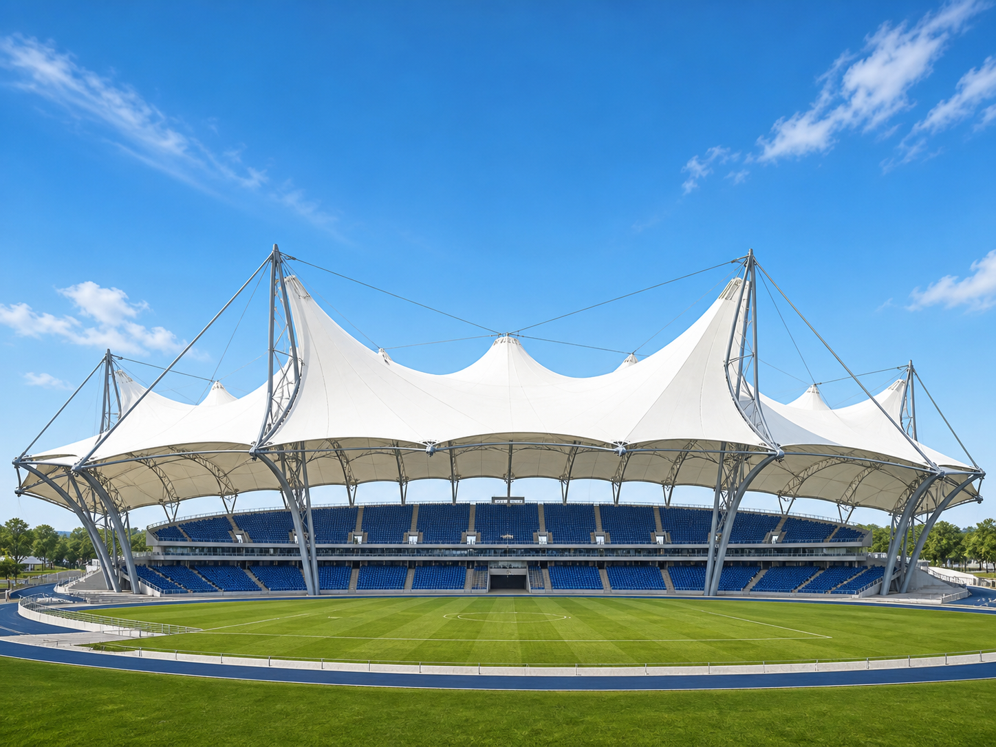 Single stadium tensile membrane roof illustration